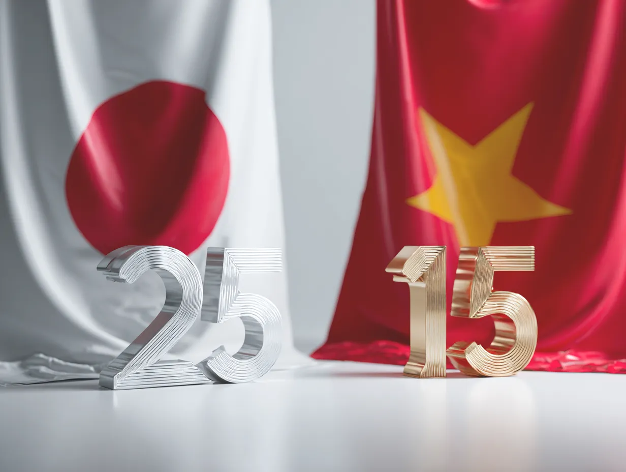 日本とベトナムの国旗 - 25年と15年の実績を象徴
